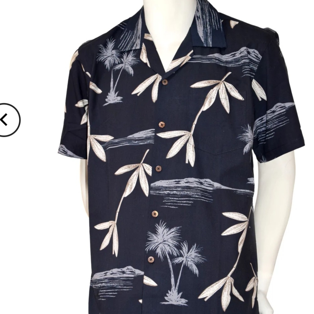 Tropical Navy Palm Print Casual Shirt